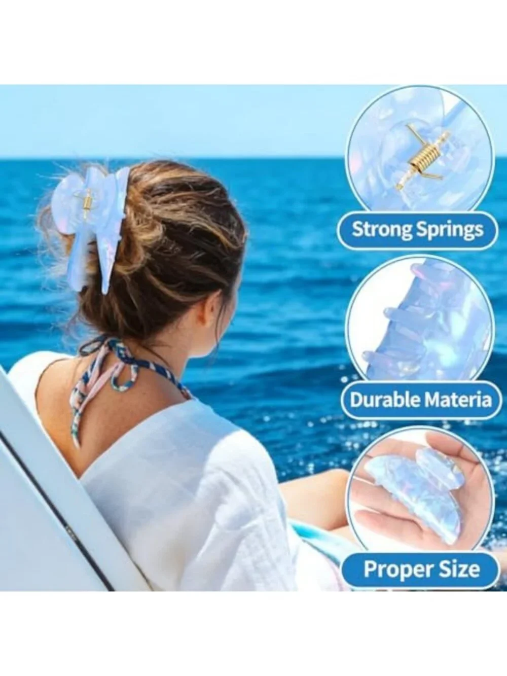 8 Large Acrylic Hair Claw Clips - Non-Slip Jaw Hold for Thick & Thin Hair